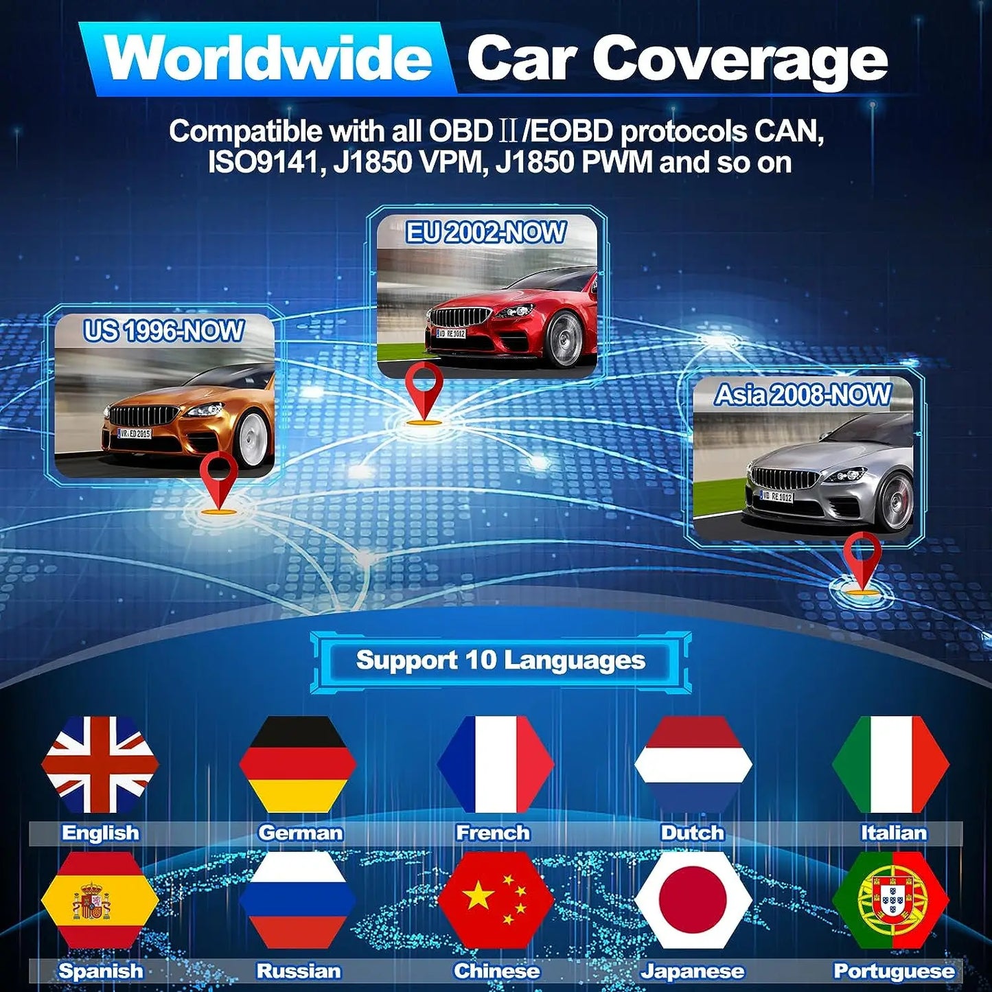 OBD2 Scanner Live Data Professional Mechanic OBDII Diagnostic Code Reader Tool for Check Engine Light Battery Voltage Testing