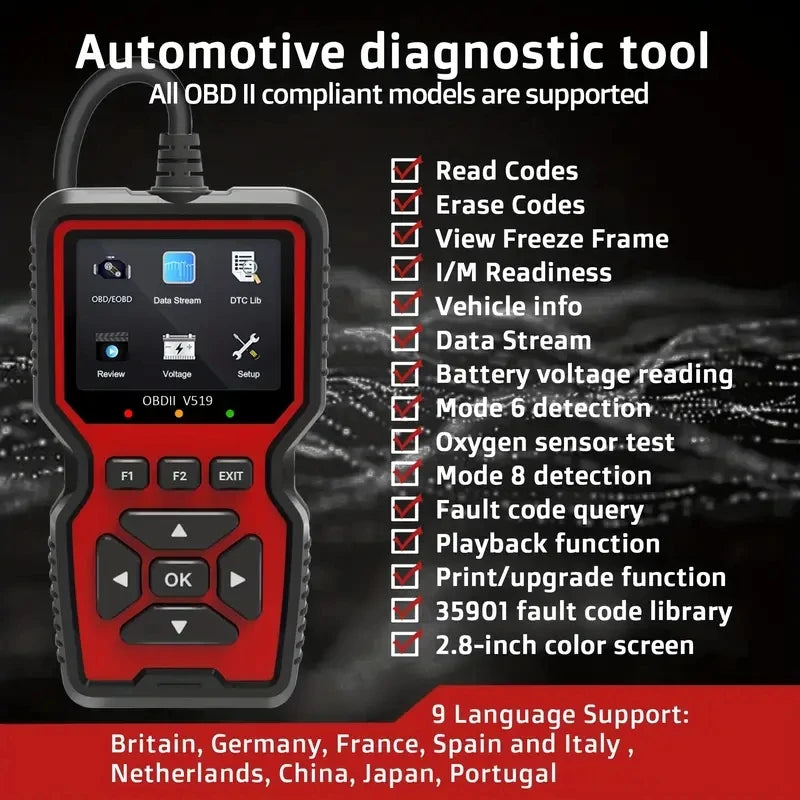 OBD2 Scanner Live Data Professional Mechanic OBDII Diagnostic Code Reader Tool for Check Engine Light Battery Voltage Testing