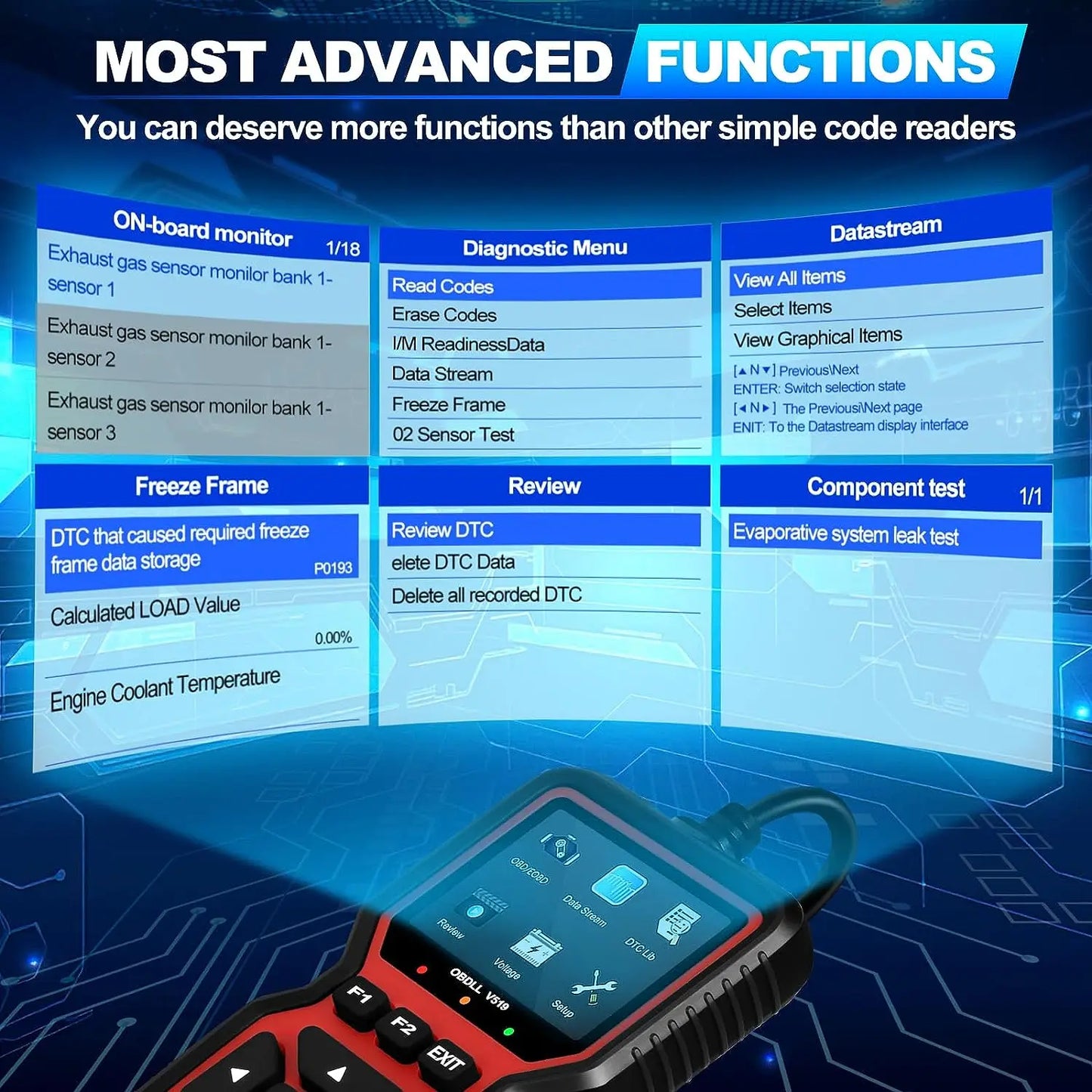 OBD2 Scanner Live Data Professional Mechanic OBDII Diagnostic Code Reader Tool for Check Engine Light Battery Voltage Testing