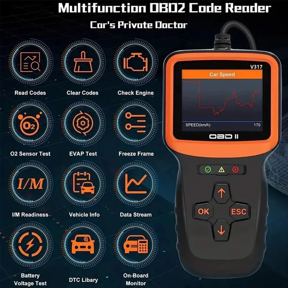 V317 Colour Screen OBD2 Diagnostic Tool Car Scanner Machine Automotive Code Reader Check Engine Fault