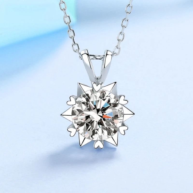 100% Sterling Silver Hexagram Pendant Necklace 1-3 Ct Lab Moissanite Necklace 6 Heart Prong Diamond Necklace for Women Girls