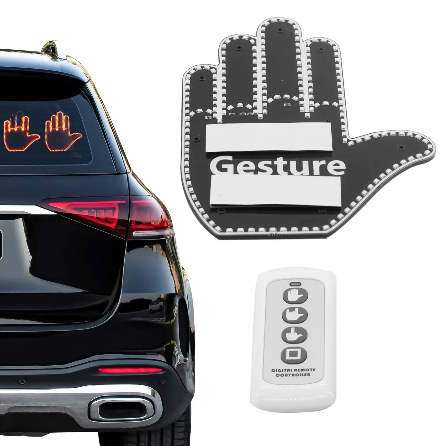 Funny Car Finger Light with Remote, Road Rage Signs Middle Finger Gesture Light