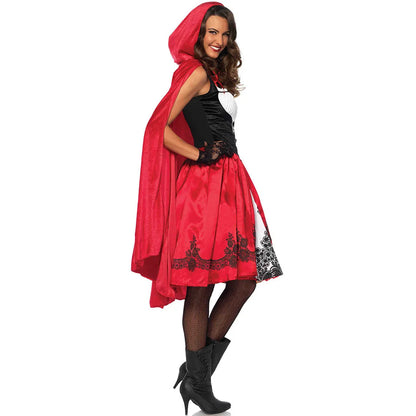 Little Red Riding Hood Costume Halloween Dress Adult Women Festival Party Fancy Suit Fairy Tale Cosplay Fantasia with Cloak