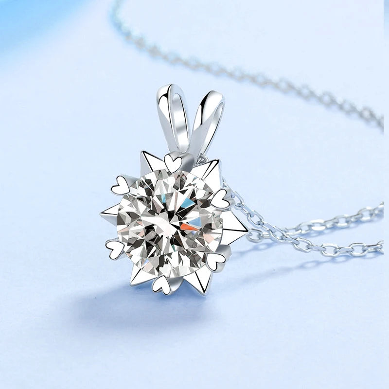 100% Sterling Silver Hexagram Pendant Necklace 1-3 Ct Lab Moissanite Necklace 6 Heart Prong Diamond Necklace for Women Girls