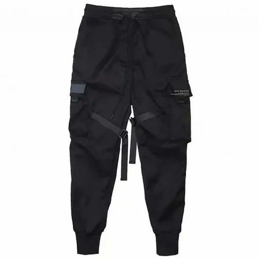 Men Fashion Drawstring Multi Pockets Straps Ankle Tied Cargo Pants Long Trousers