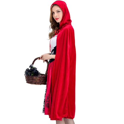 Little Red Riding Hood Costume Halloween Dress Adult Women Festival Party Fancy Suit Fairy Tale Cosplay Fantasia with Cloak